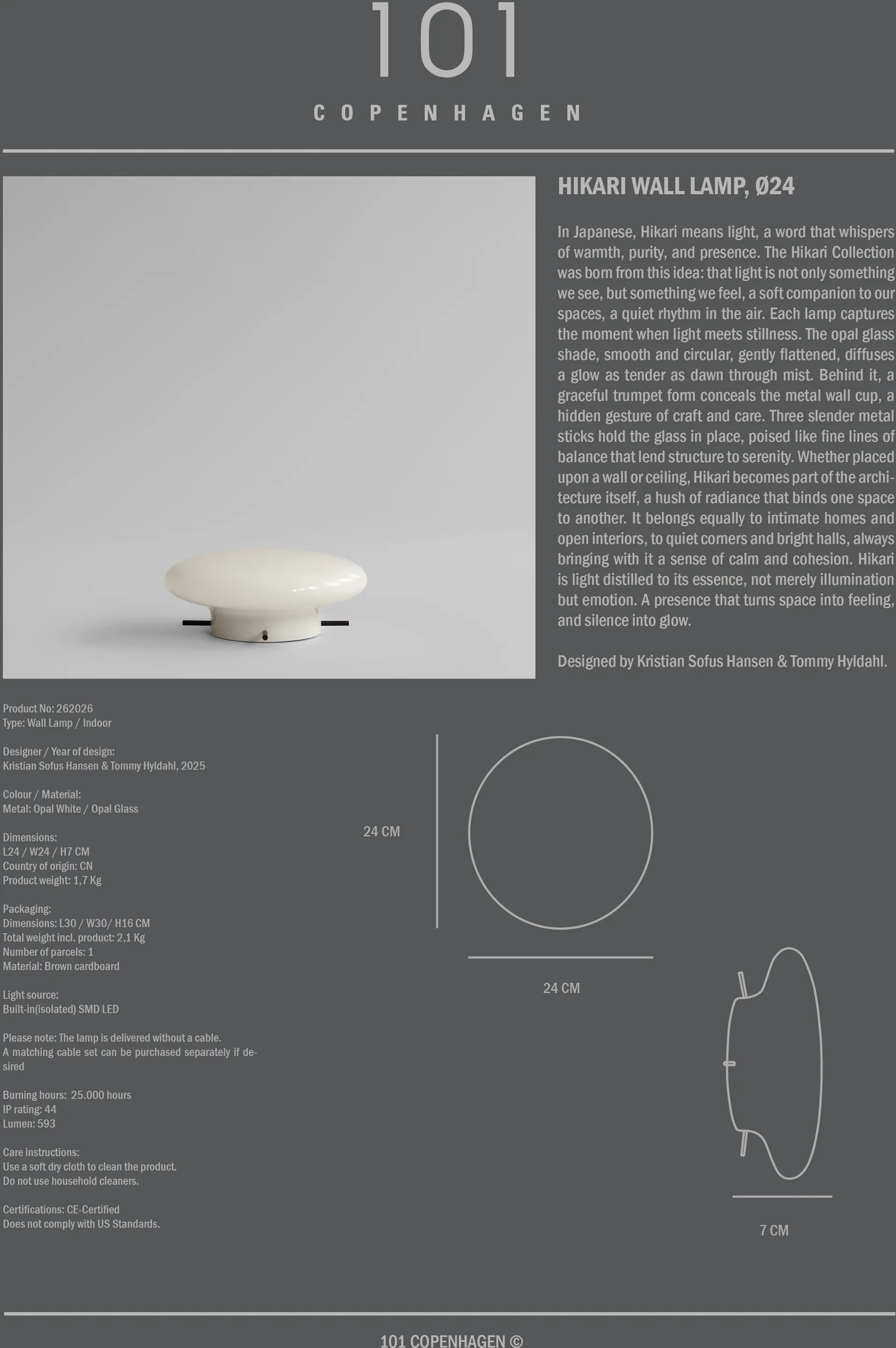 Hikari wall lamp, Opal White, Ø24 cm 101 Copenhagen