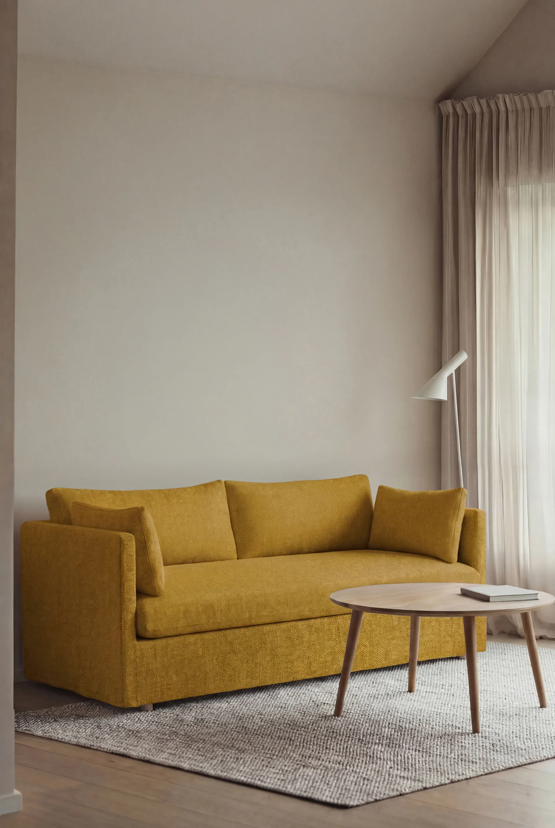 Linnevik sofa, Luiza Mustard 3972-white-oiled oak, 2-seater, with skirt 1898