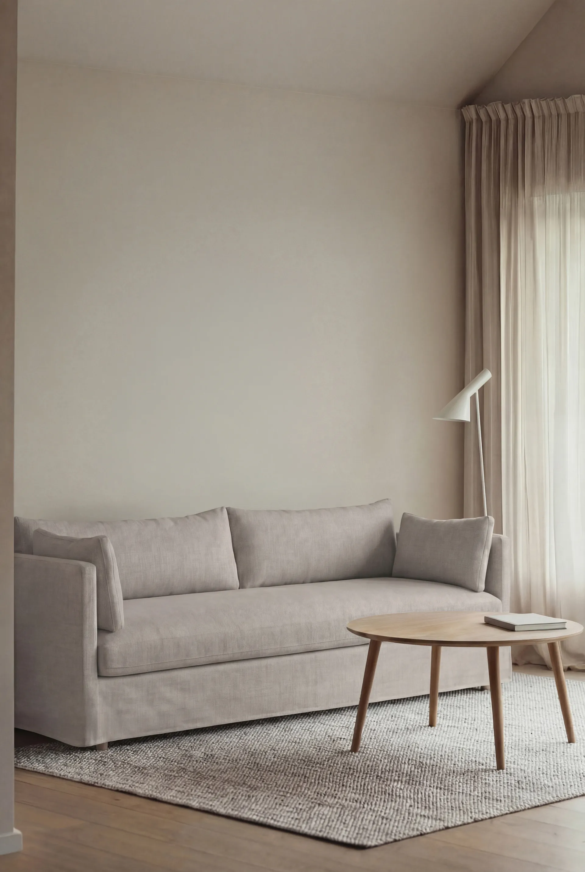 Linnevik sofa, Same Grey 6673-white-oiled oak, 4-seater, with skirt 1898