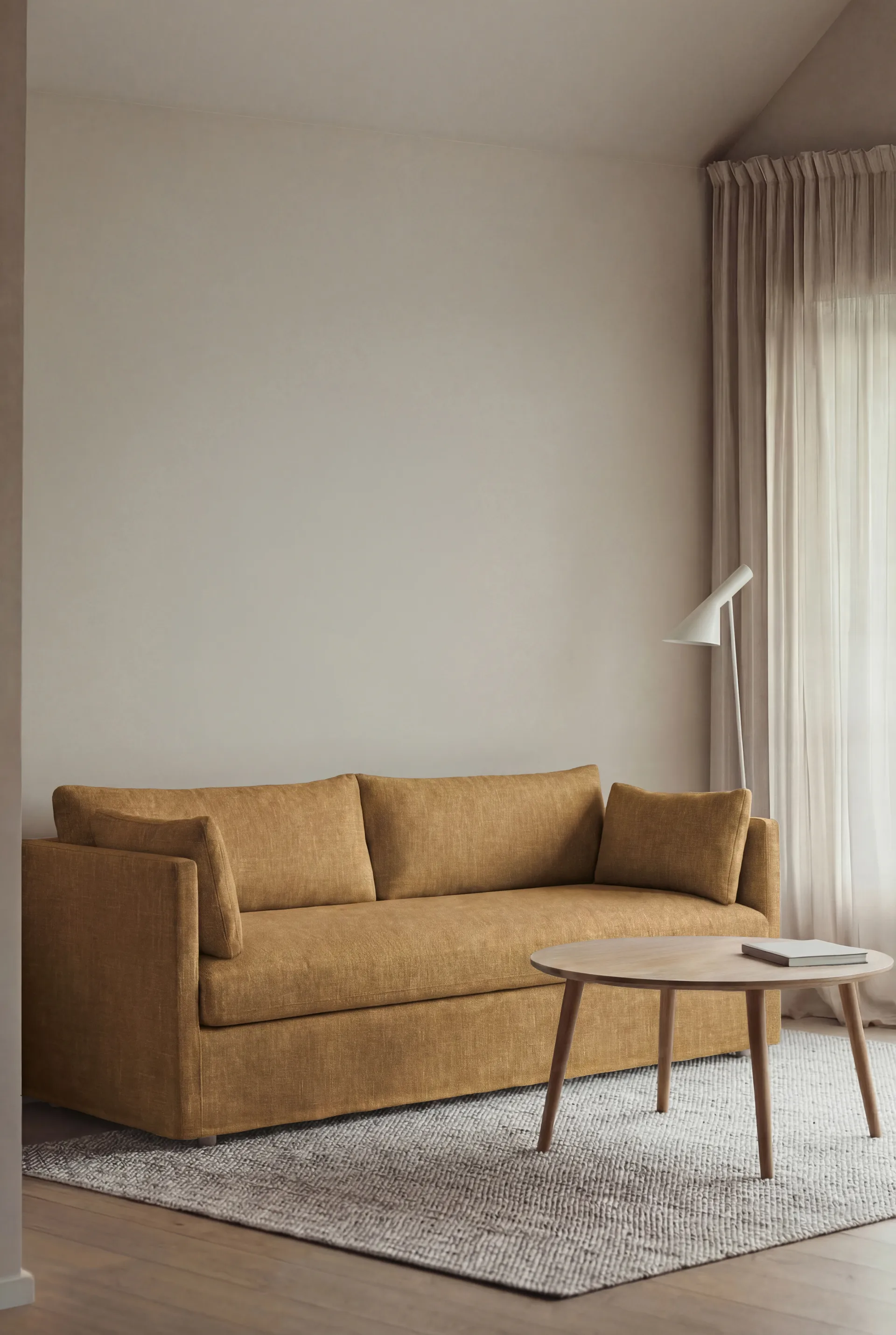 Linnevik sofa, Same Ochre 6676-white-oiled oak, 3-seater, with skirt 1898