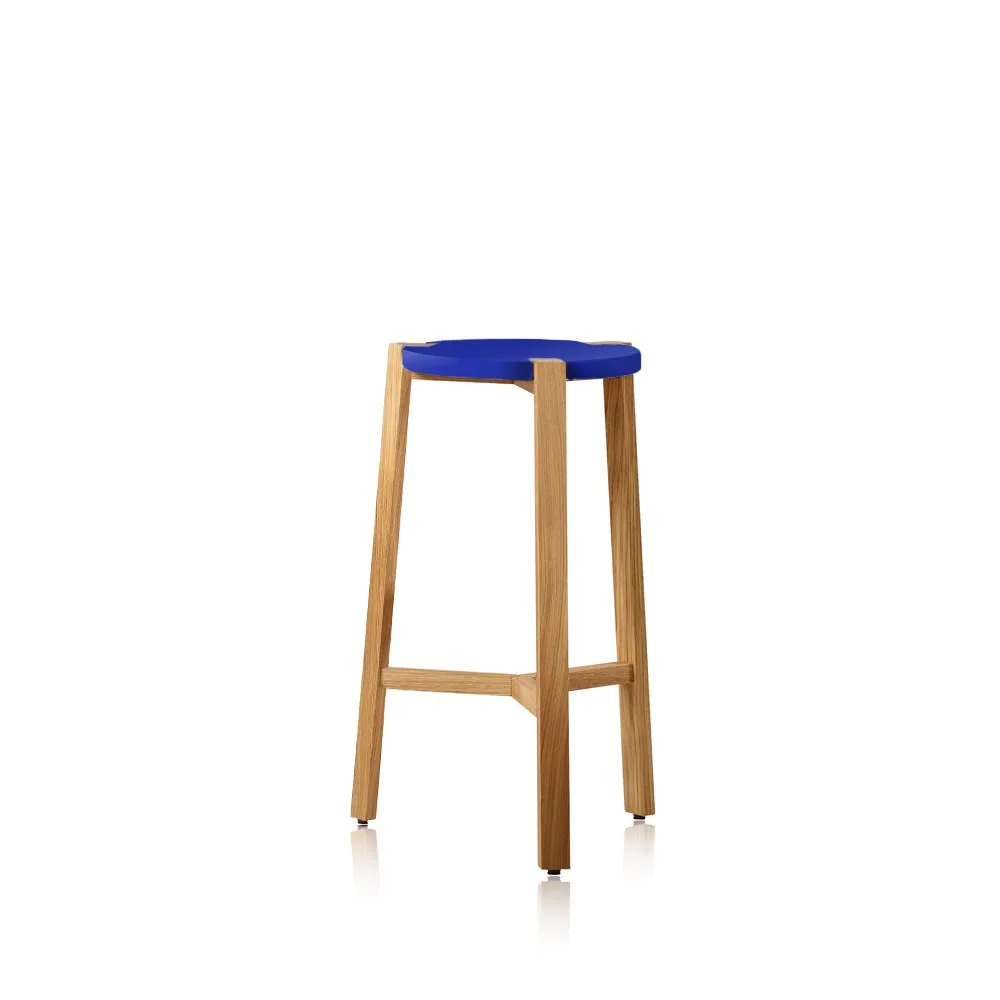 Happy Barstool low, Blue, oak legs A2