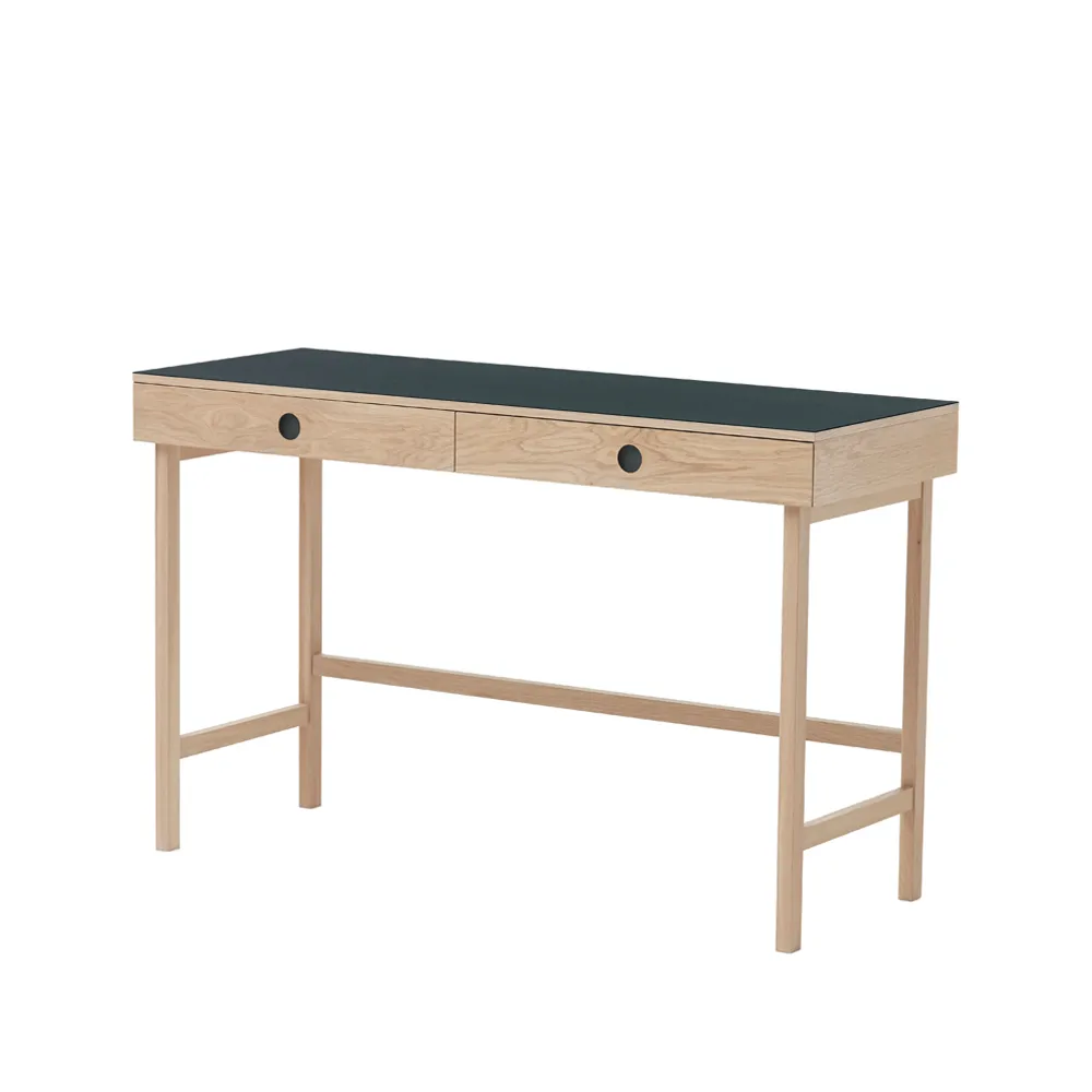 Mind desk, Black linoleum, drawers and legs in white-oiled oak A2