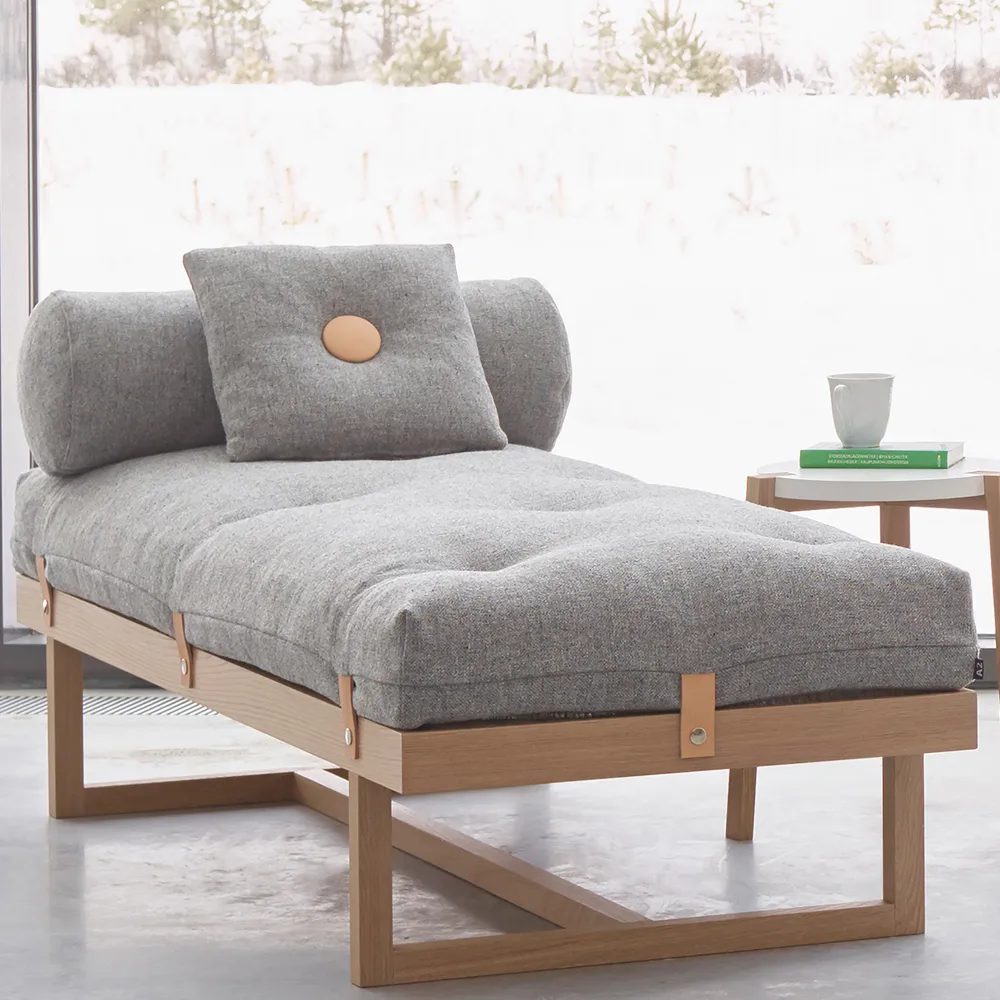 Stay day bed, Fabric green. frame in white oiled oak A2