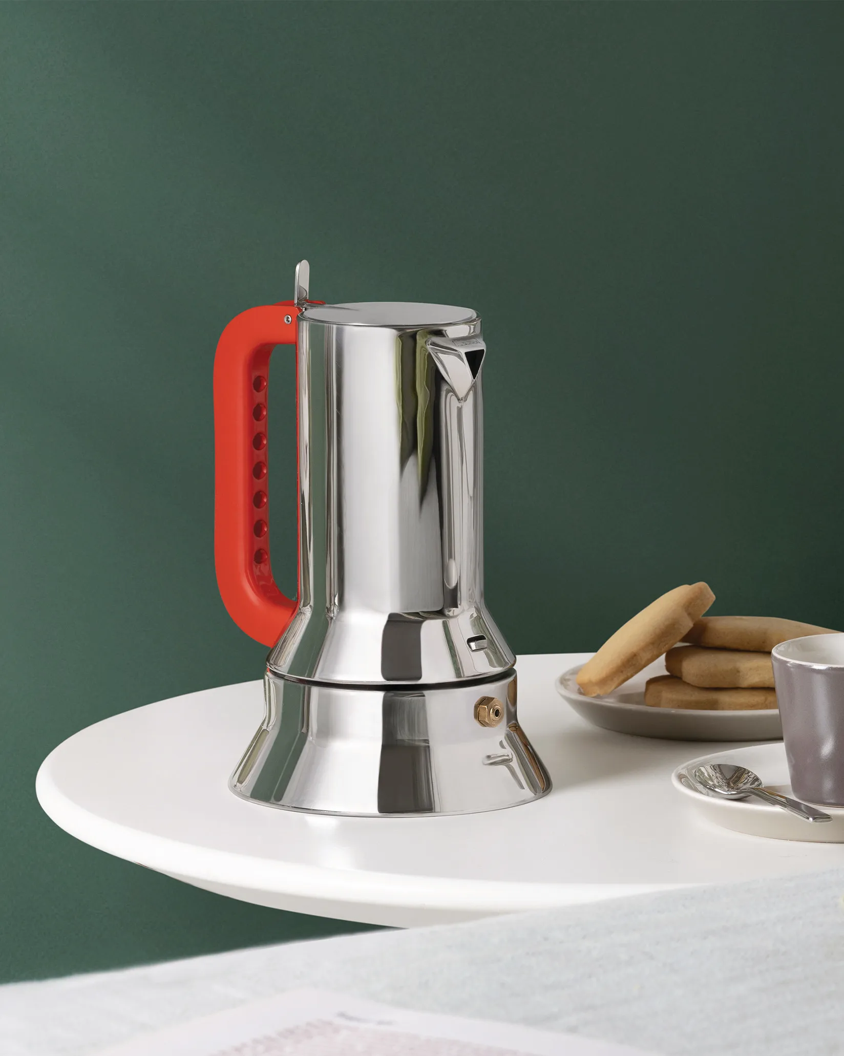 9090 manico forato espresso coffee maker, 3 copper Alessi
