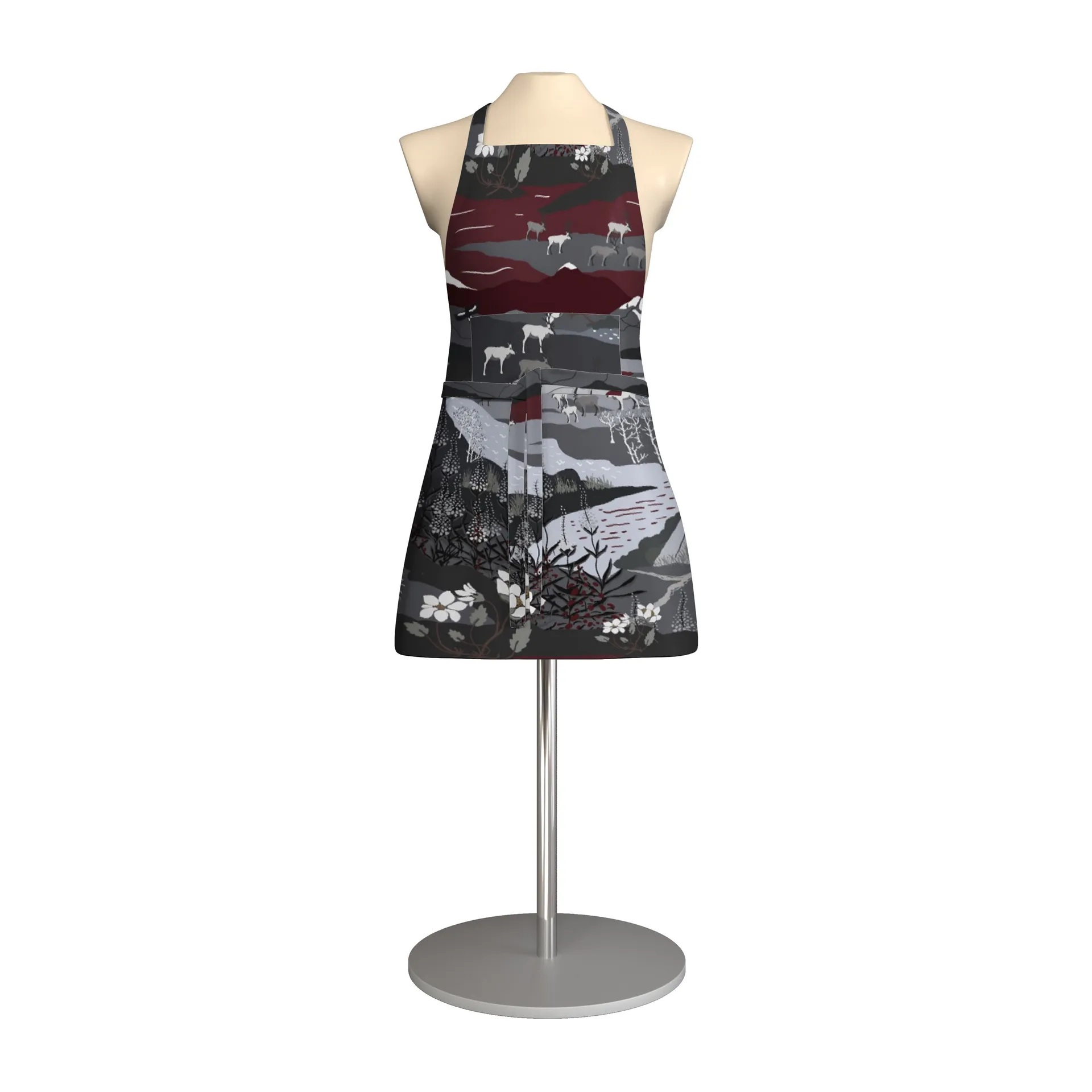 Fjällvandring apron, grey-burgundy Arvidssons Textil