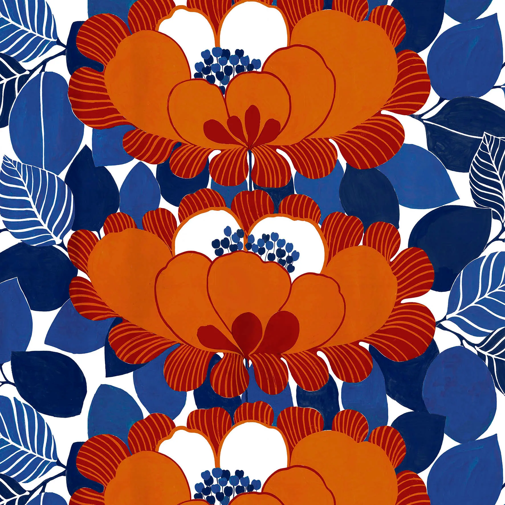 Leia fabric, Rust red blue Arvidssons Textil