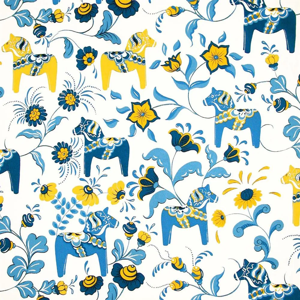 Leksand fabric, blue-yellow Arvidssons Textil