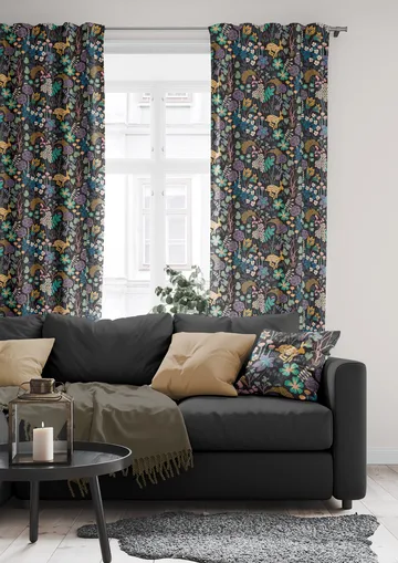 Lyckeflykt fabric - Black - Arvidssons Textil