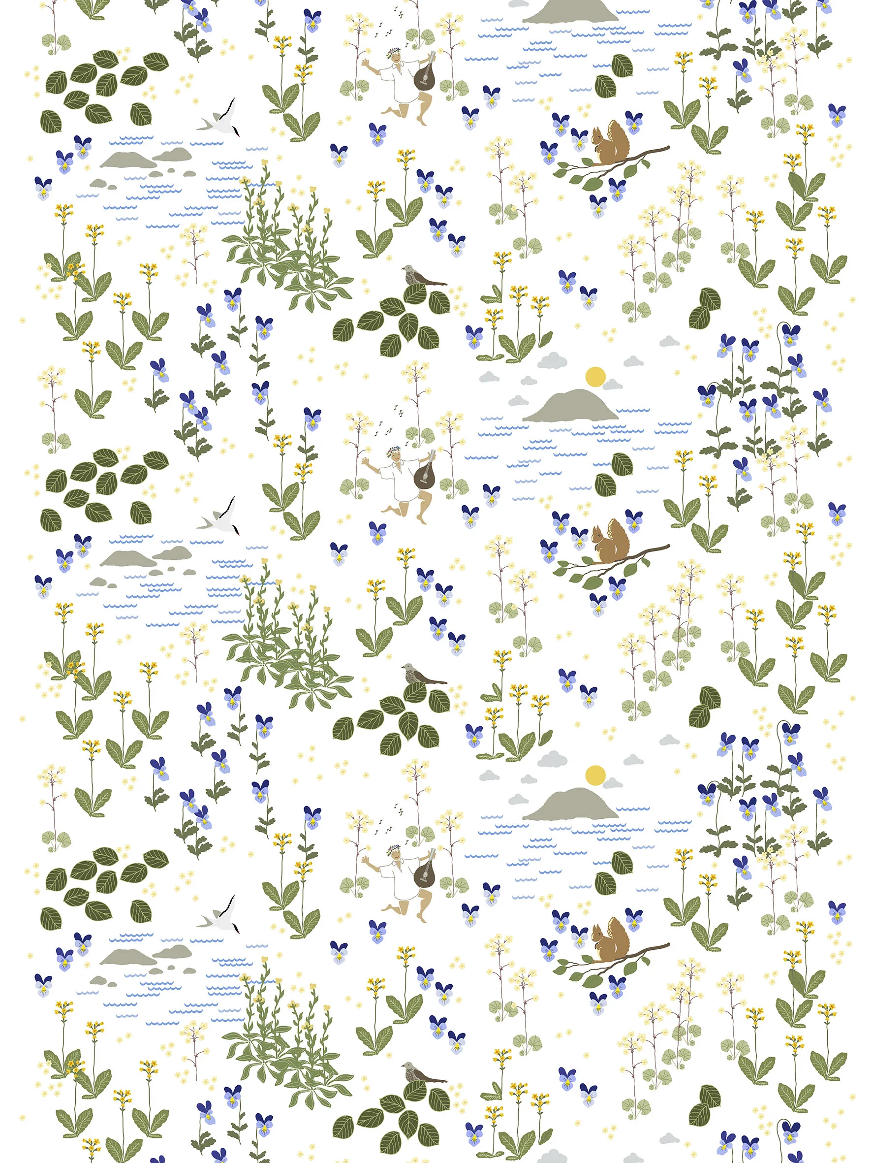 Rönnerdahl fabric, Off white-green Arvidssons Textil