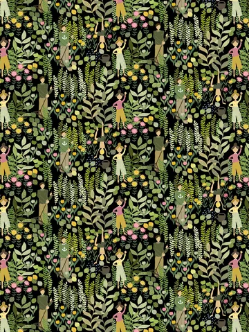 Trädgård fabric - Black-green - Arvidssons Textil