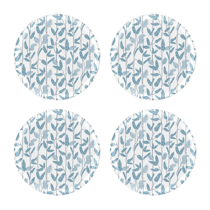 Mougli Blue coaster Ø11 cm 4-pack - Blue-white - Åry Home