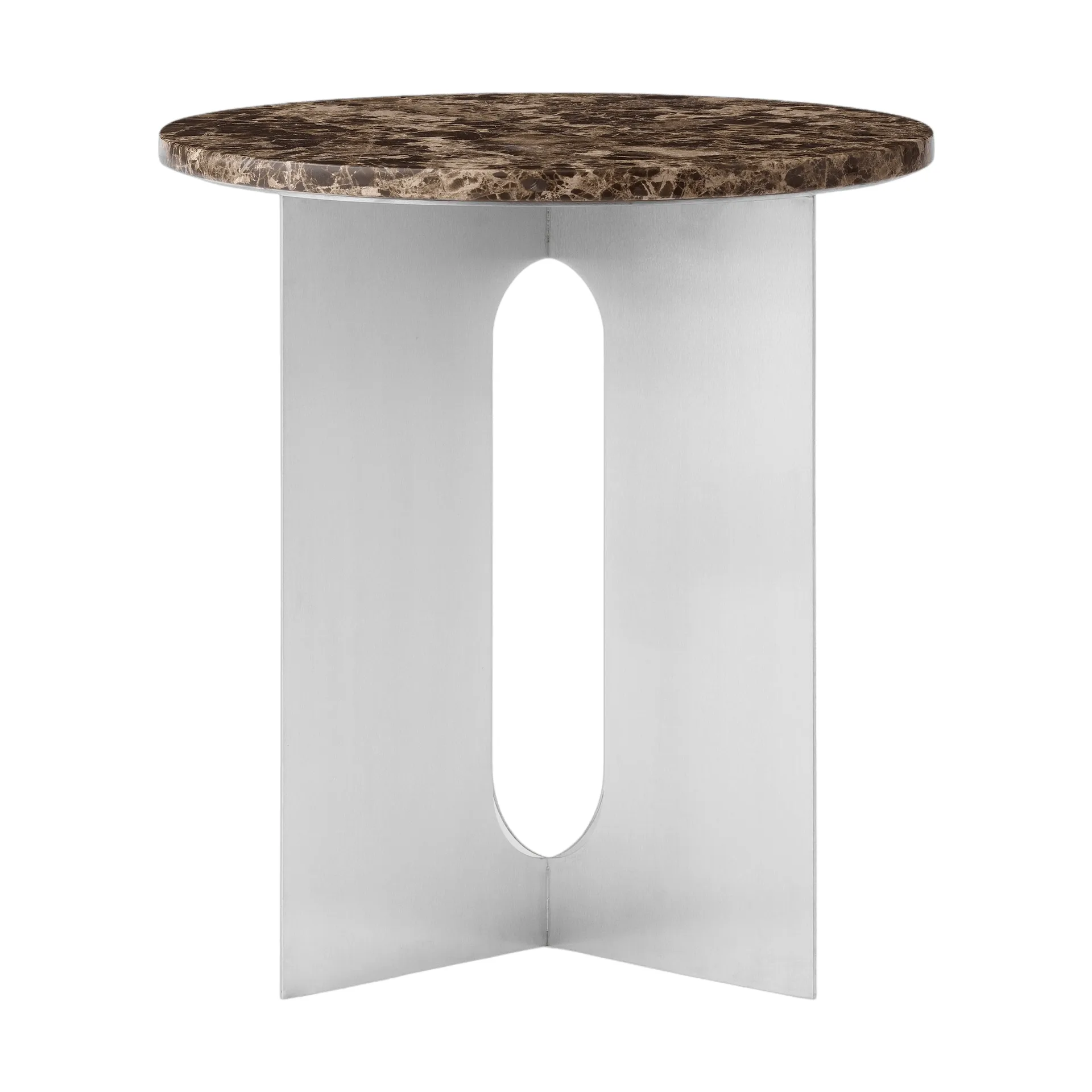 Androgyne side table, Emperador marble-brushed steel, Ø42 cm Audo Copenhagen