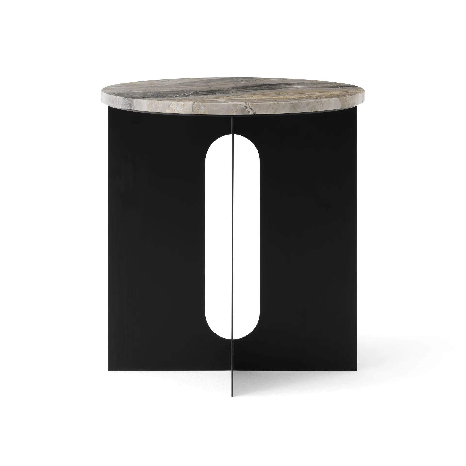 Androgyne side table, Grey Galaxy marble-black steel, Ø42 cm Audo Copenhagen