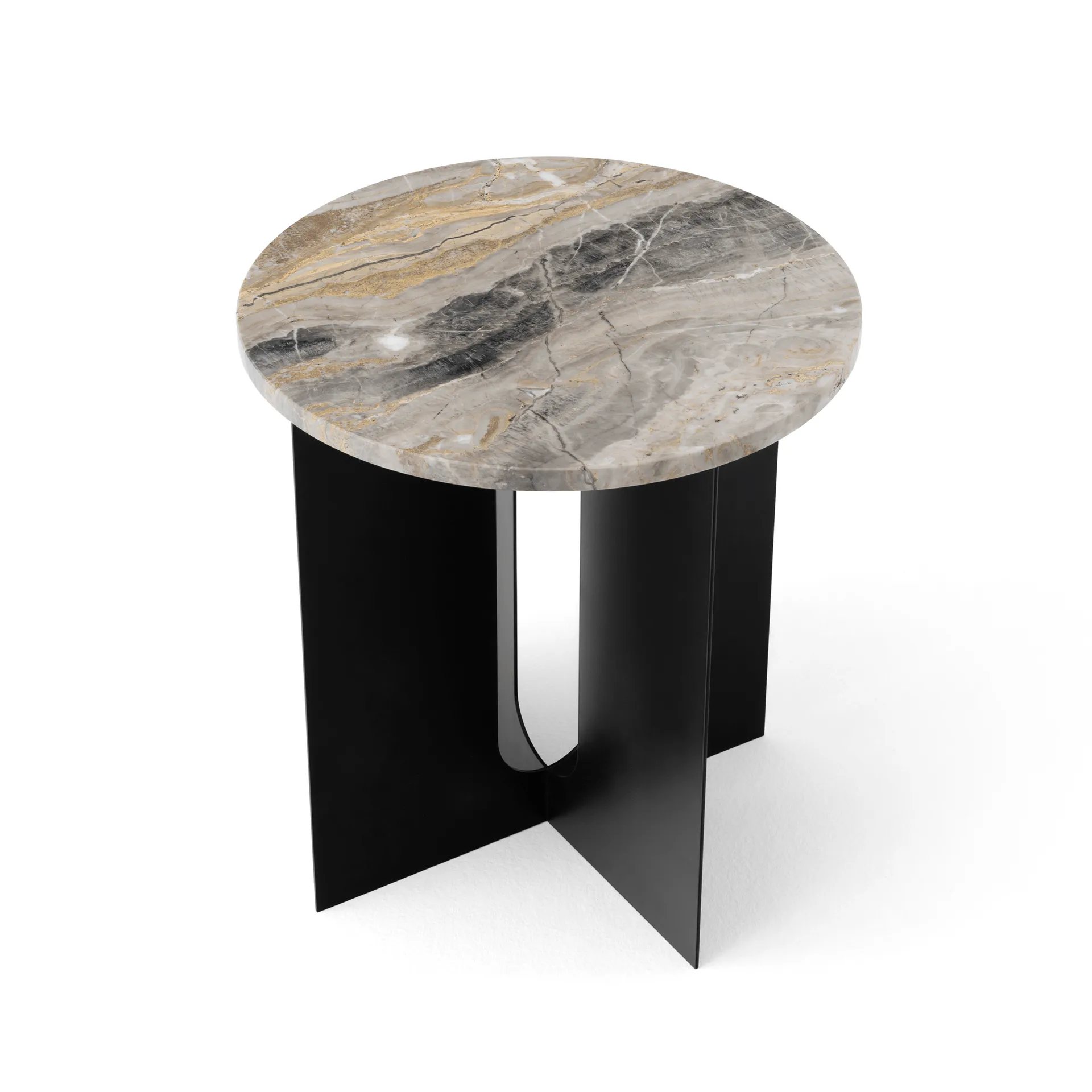 Androgyne side table, Grey Galaxy marble-black steel, Ø42 cm Audo Copenhagen