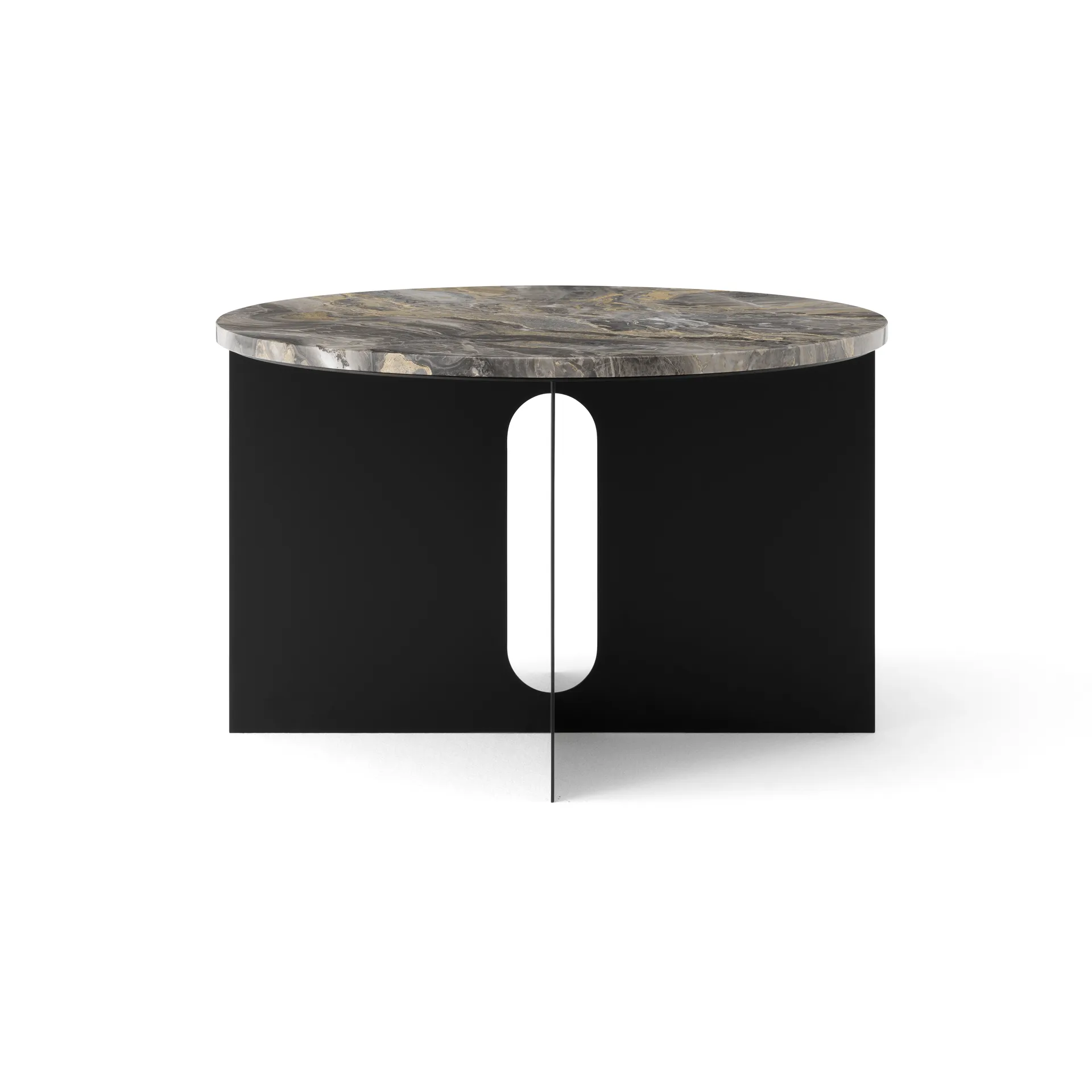 Androgyne side table, Grey Galaxy marble-black steel, Ø65 cm Audo Copenhagen
