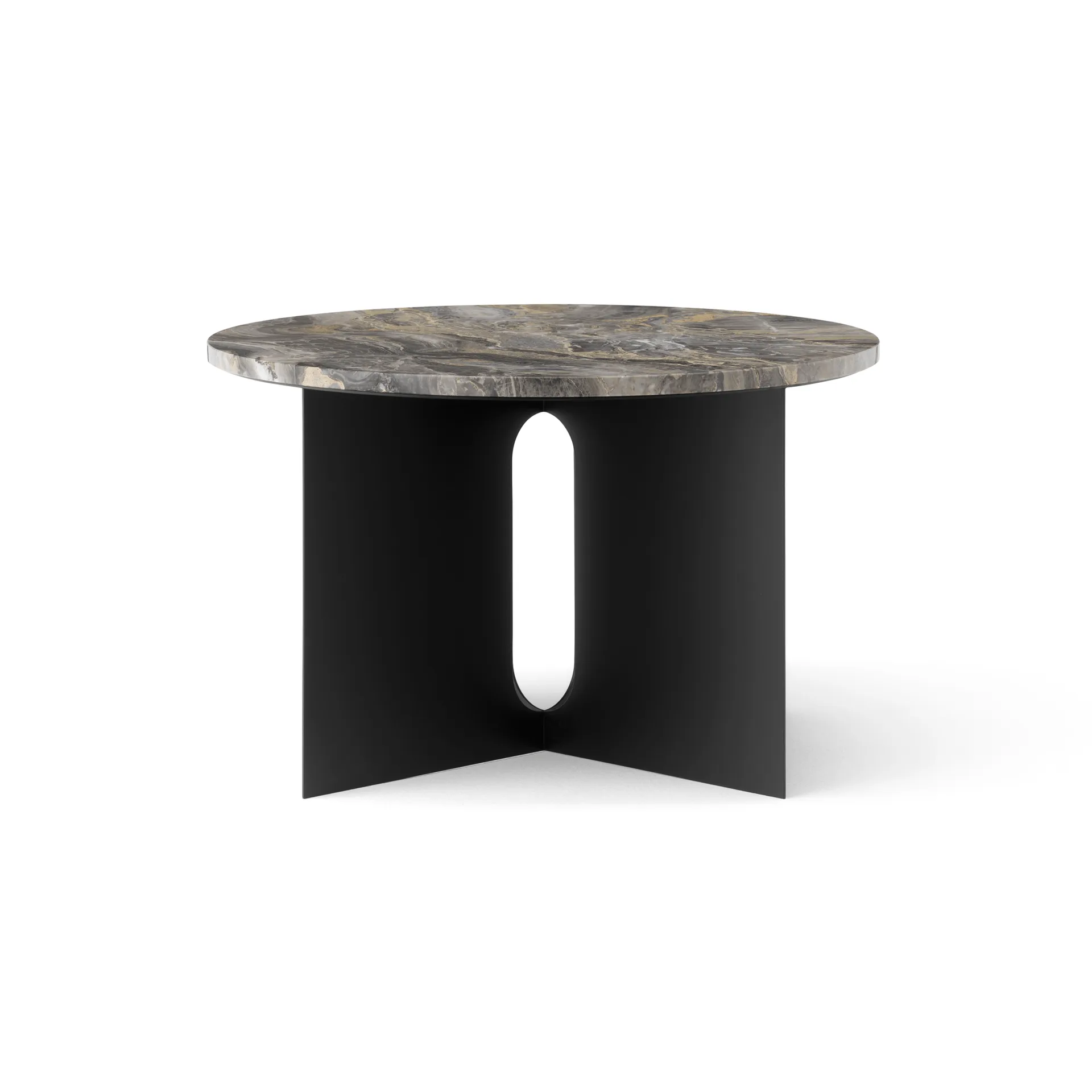 Androgyne side table, Grey Galaxy marble-black steel, Ø65 cm Audo Copenhagen