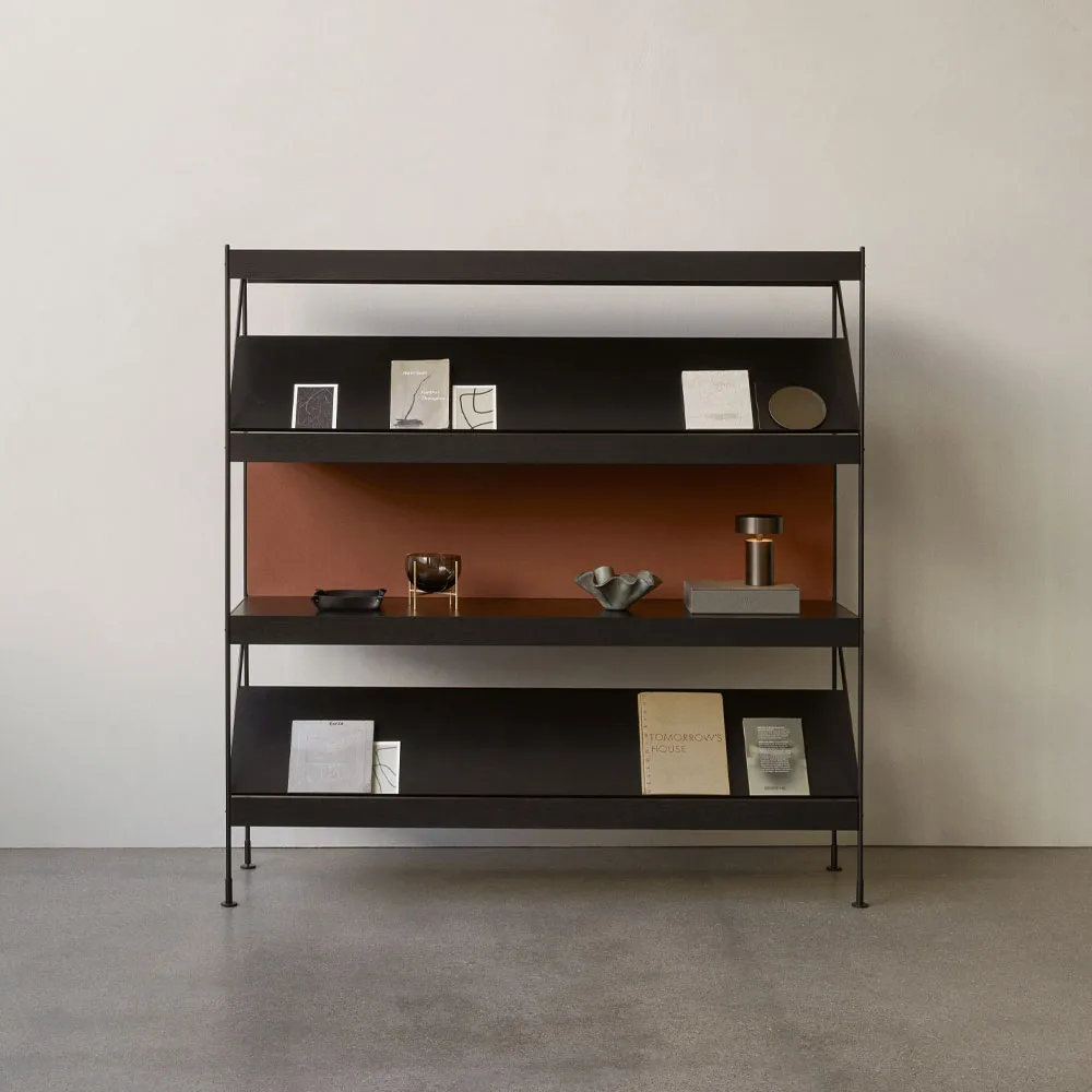 Zet shelving system, Oak black stained, 1x2, black steel base Audo Copenhagen