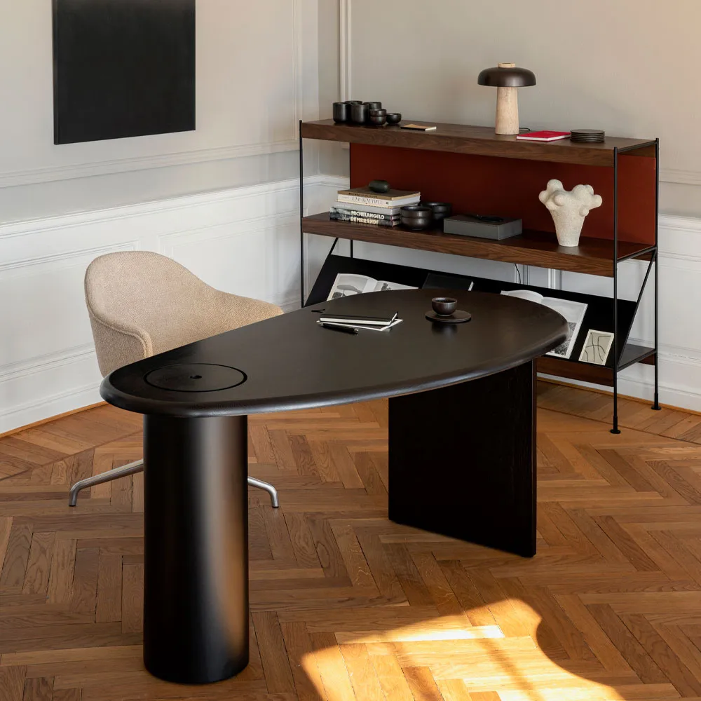 Zet shelving system, Oak dark stained, 1x4, black steel base Audo Copenhagen