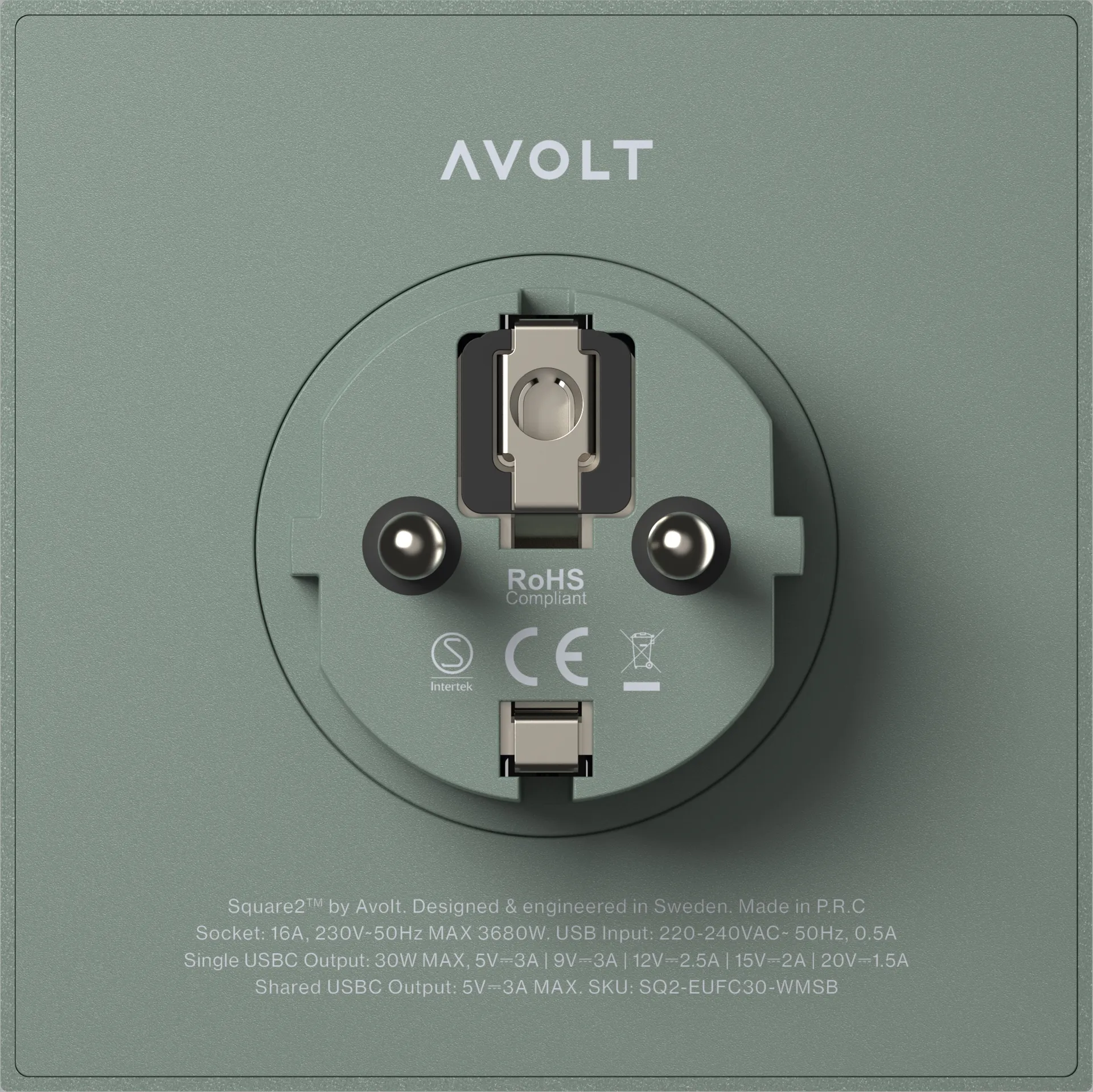 Square 2 outlet, Oak Green Avolt