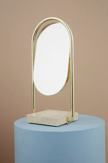 ANGUI table mirror 17.2x35 cm - Gold/travertine - AYTM