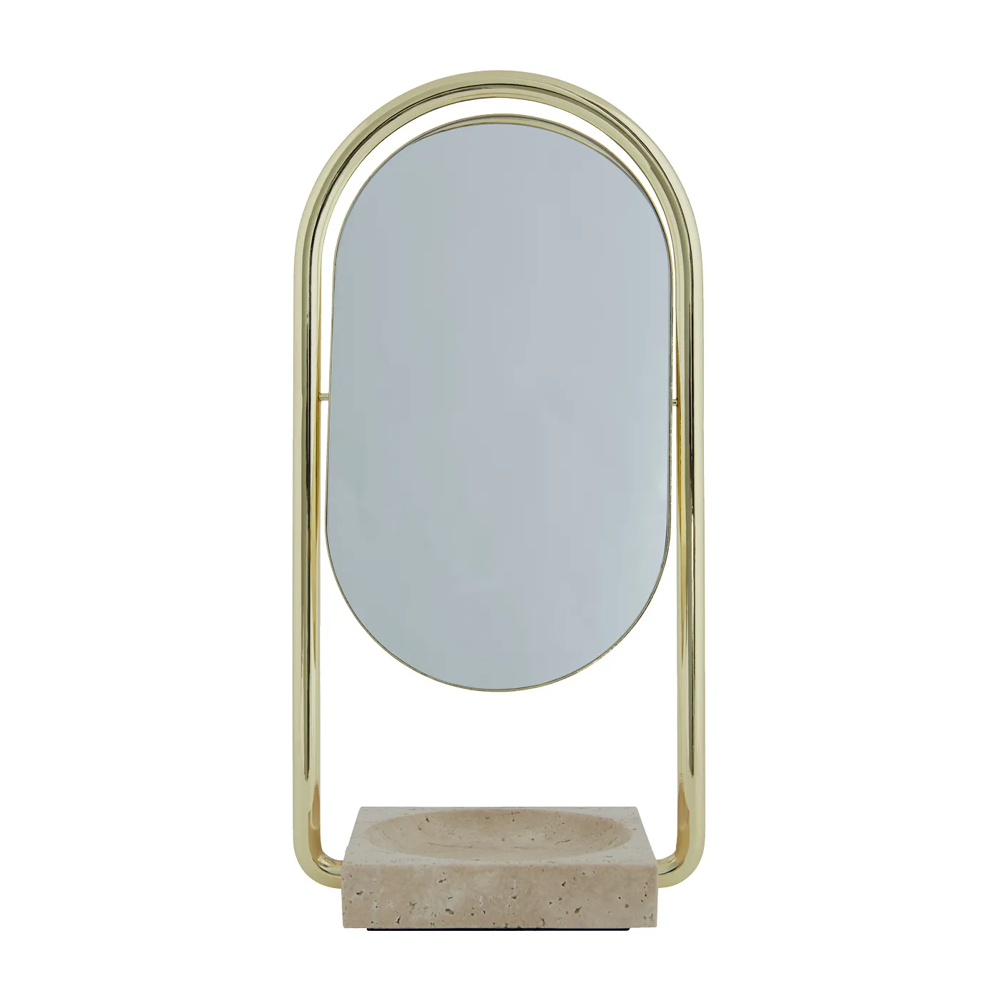 ANGUI table mirror 17.2x35 cm, Gold/travertine AYTM