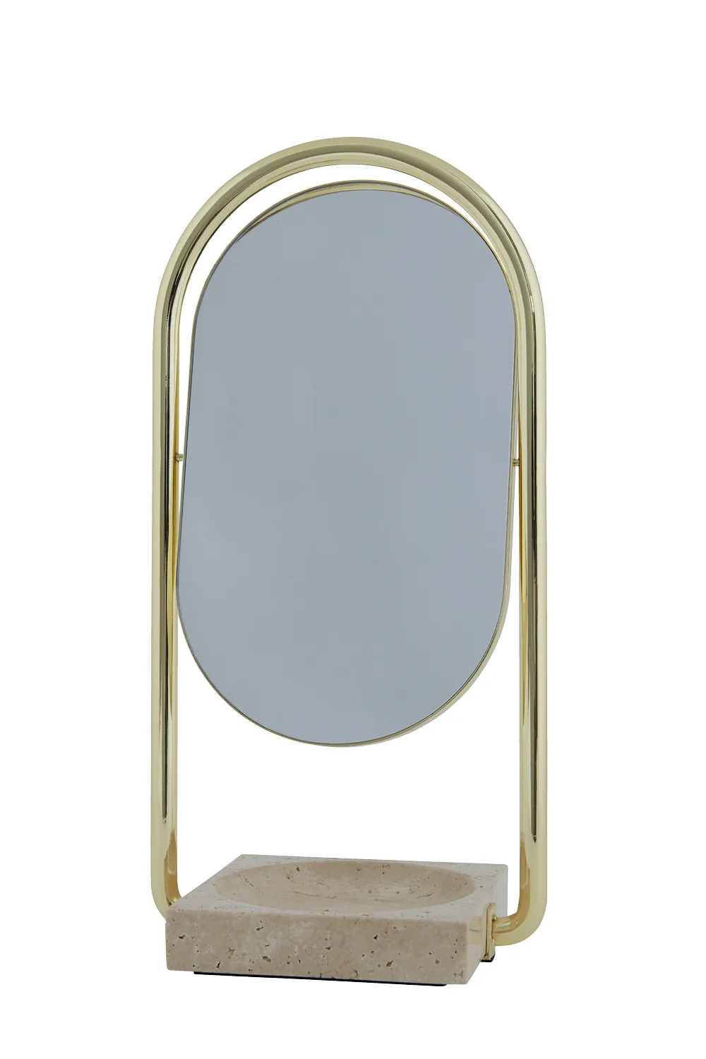 ANGUI table mirror 17.2x35 cm, Gold/travertine AYTM