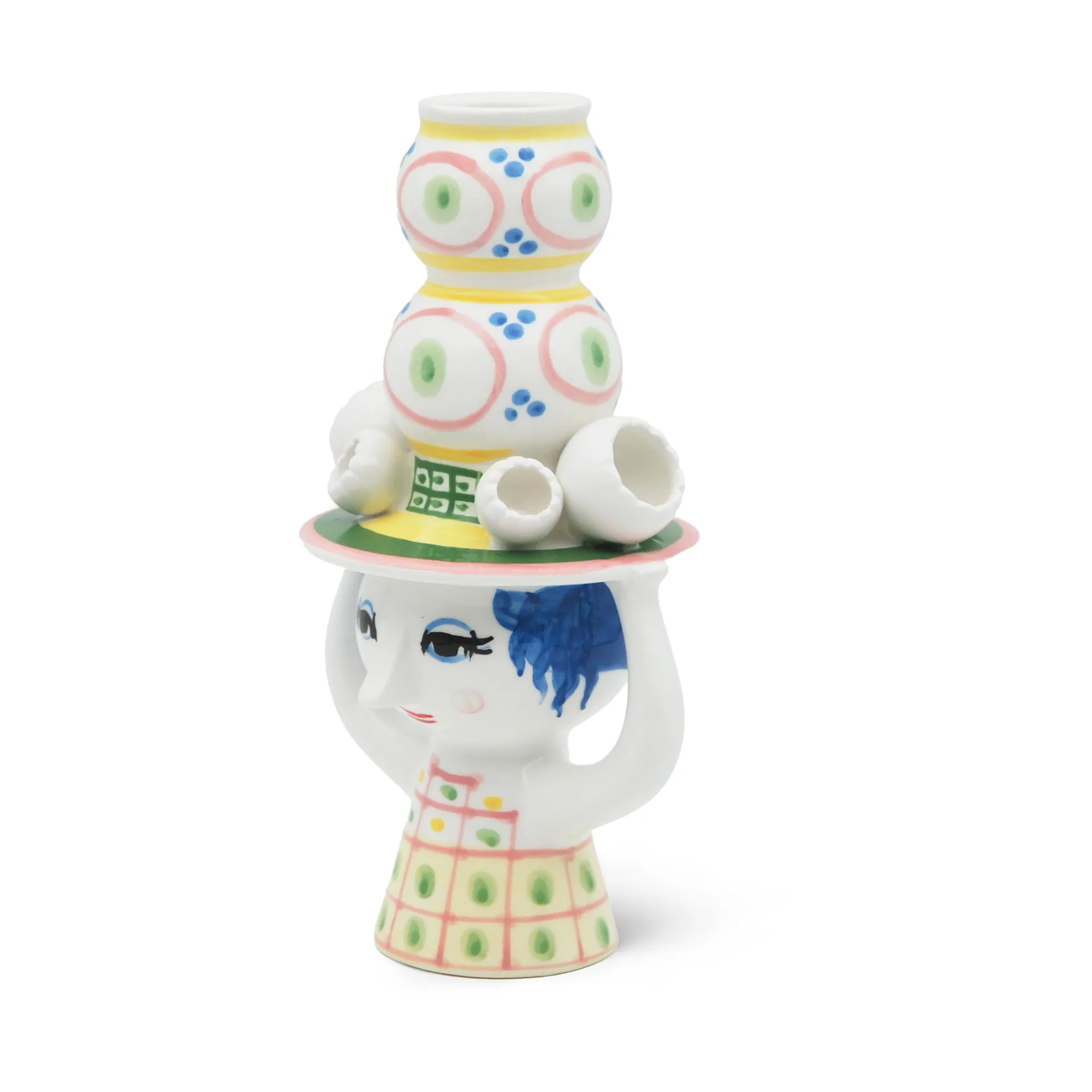 Lady with hat candle holder H16 cm, Pink Bjørn Wiinblad