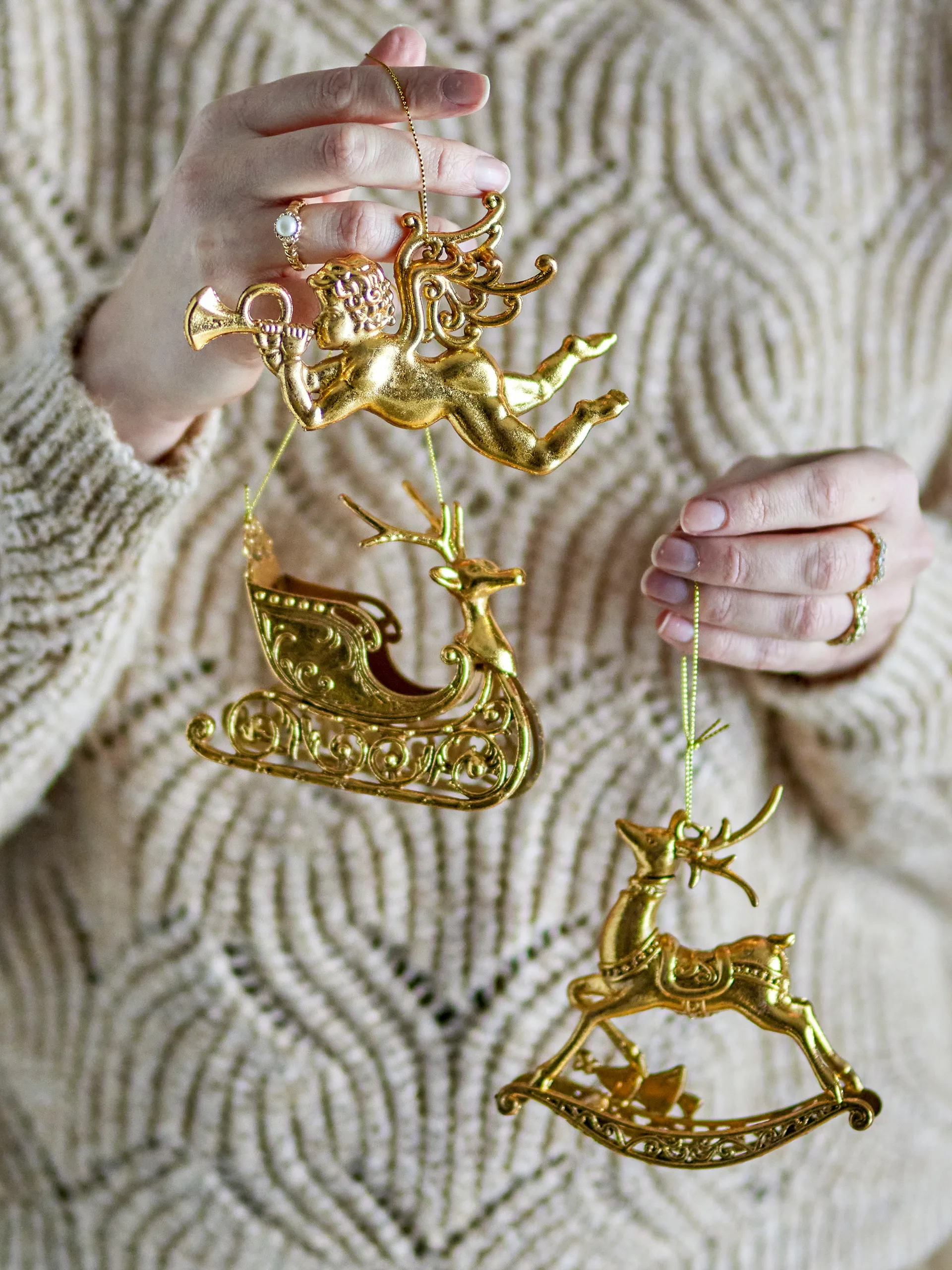 Anisa Christmas ornaments 3 pieces, Brass Bloomingville