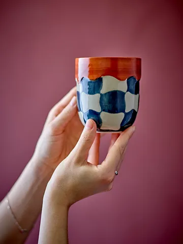 Check cup 4-pack - Blue - Bloomingville
