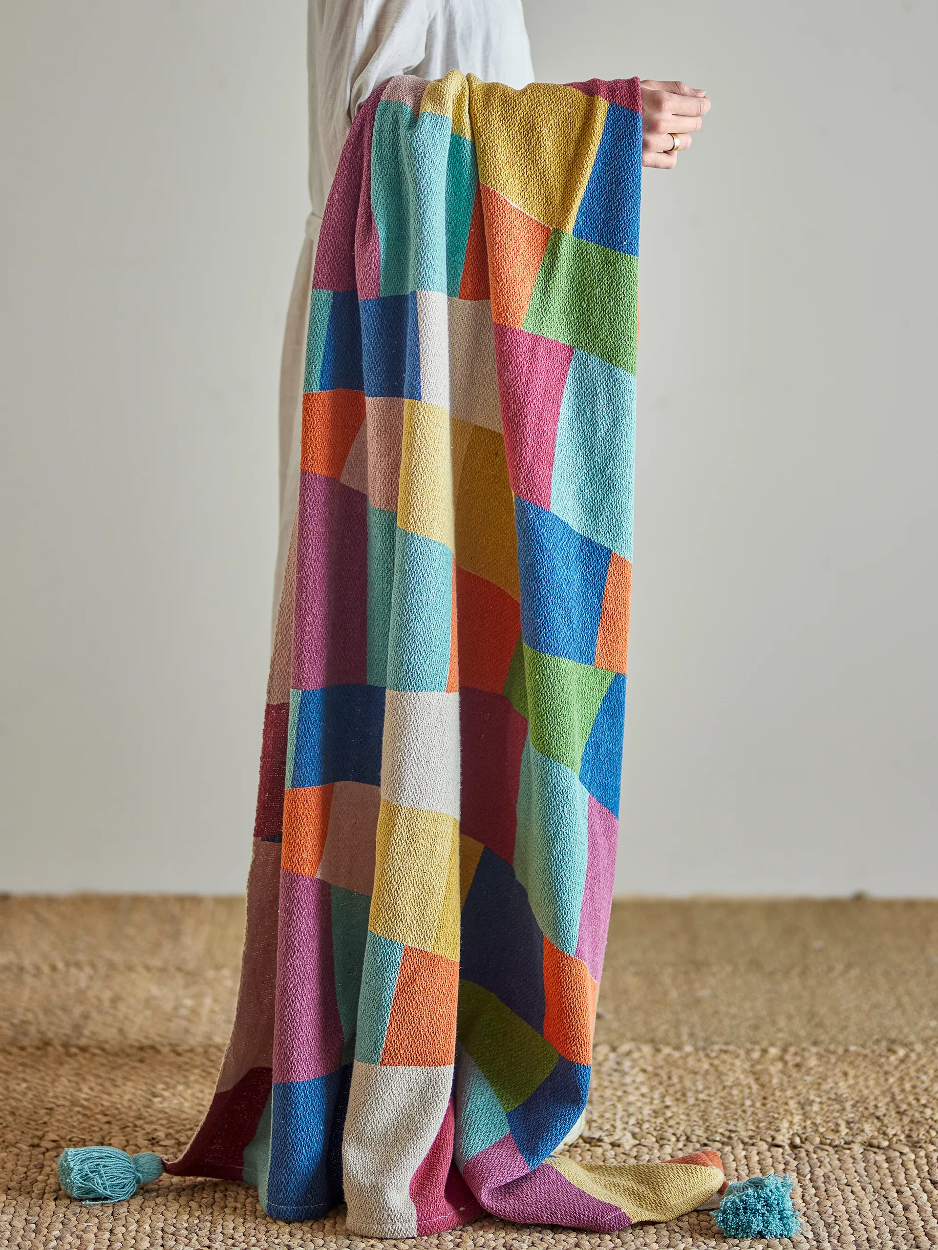 Colorine cotton throw 160x130 cm, Blue Bloomingville