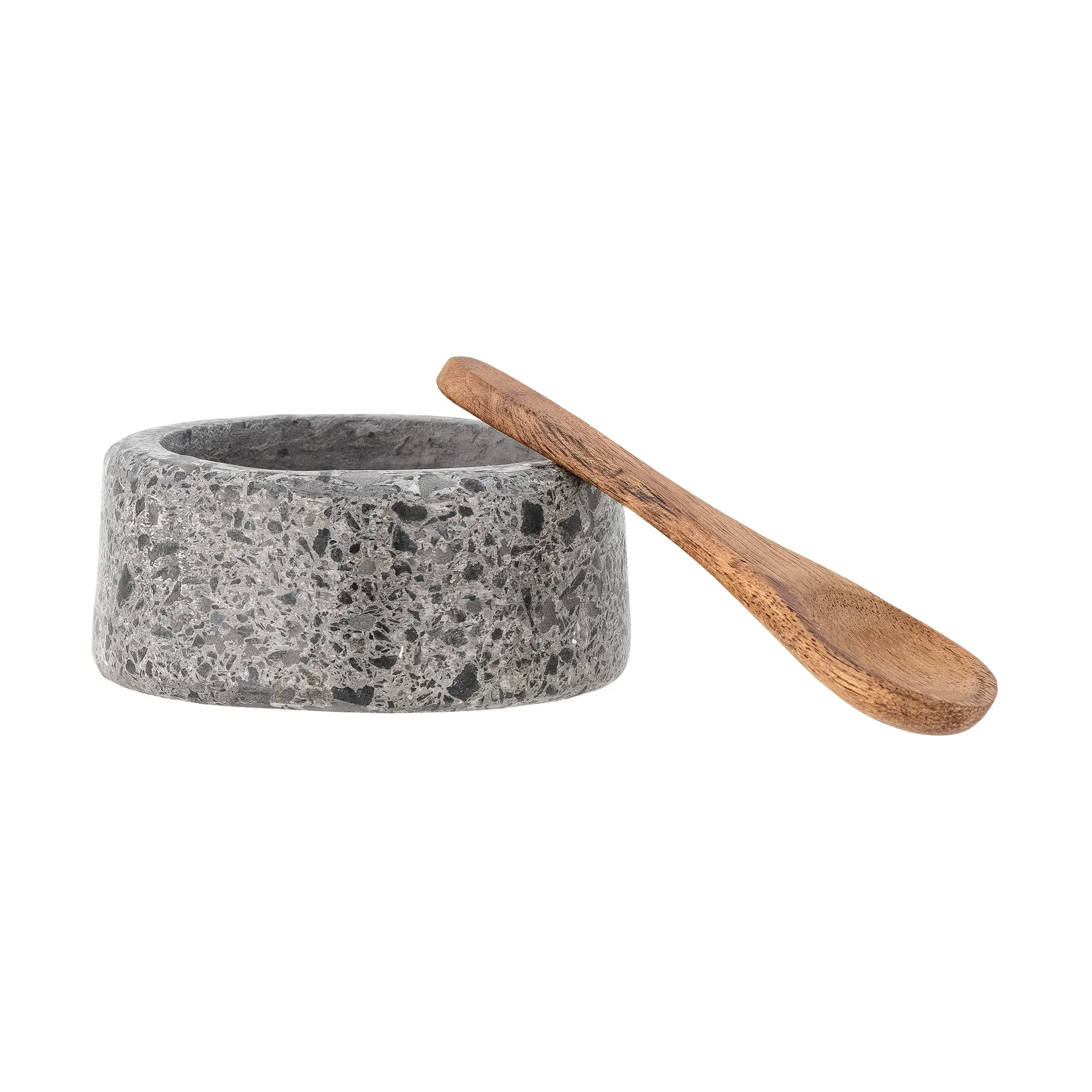 Ghizelle salt cellar with spoon Ø7 cm, Stone-acacia Bloomingville
