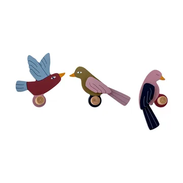 Lewi hook 3 pieces - Birds, blue-pink - Bloomingville