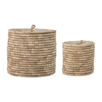 Lin storage basket with lid 2 pieces - Natural - Bloomingville