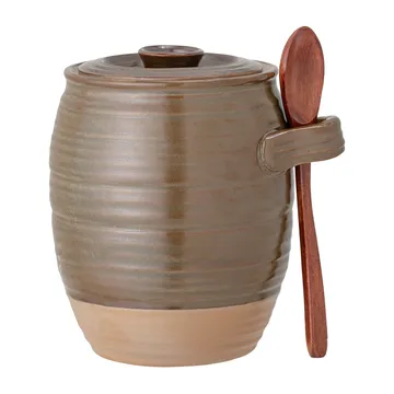 Moss storage jar with lid and spoon 14 cm - Green-brown - Bloomingville