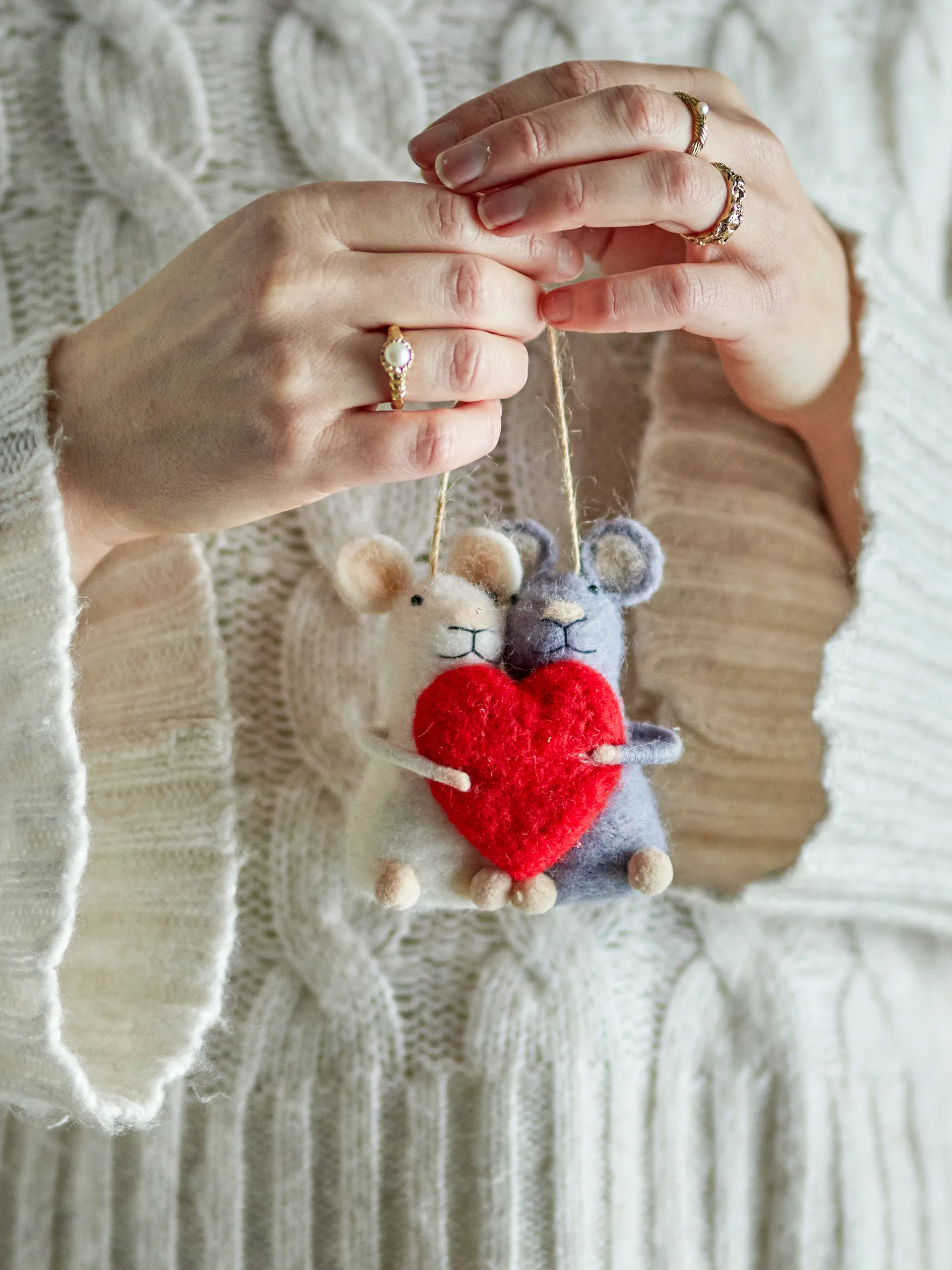 Peo Christmas ornament mice heart, Red-white-grey Bloomingville