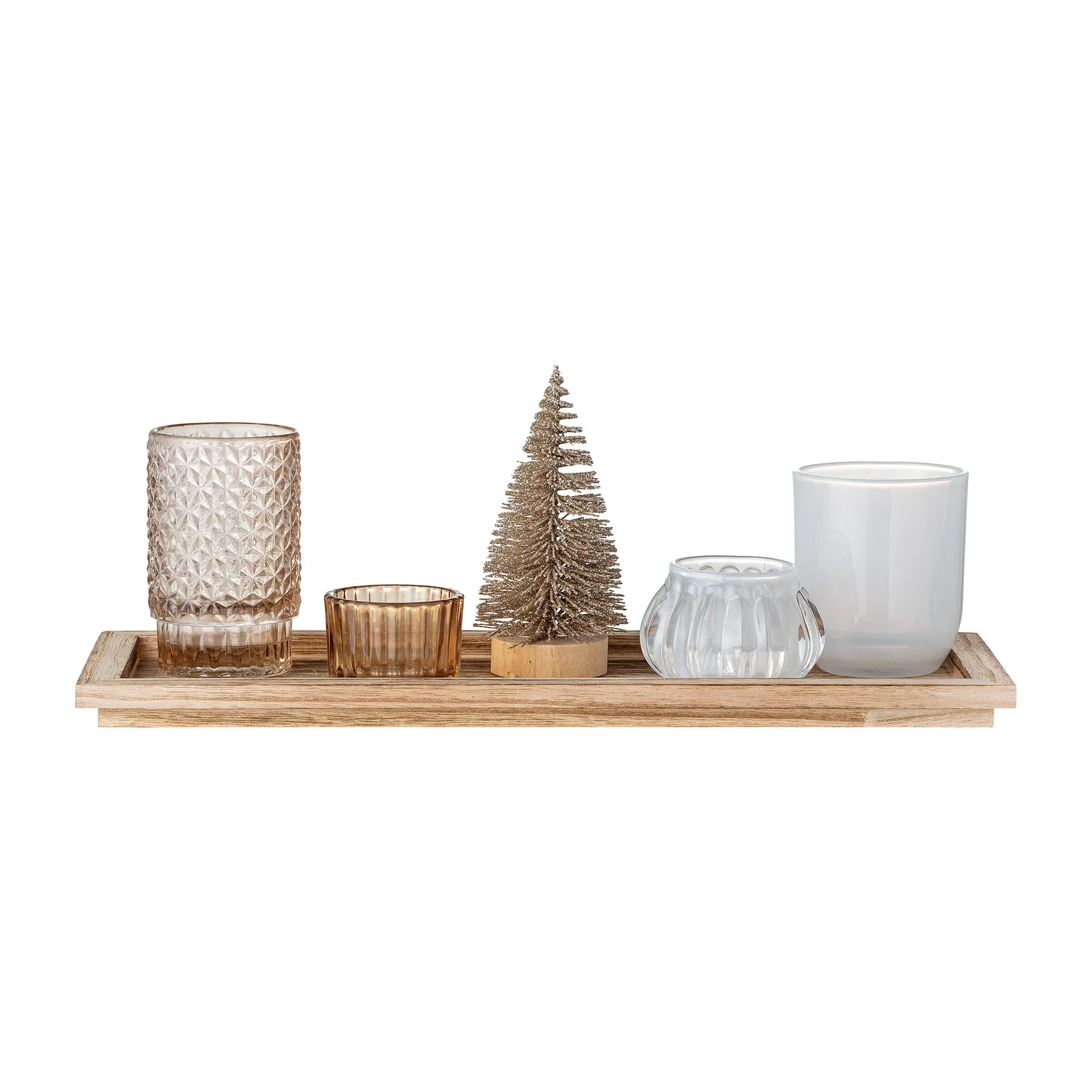 Sanga tray with candle holders 6 pieces, Gold Bloomingville