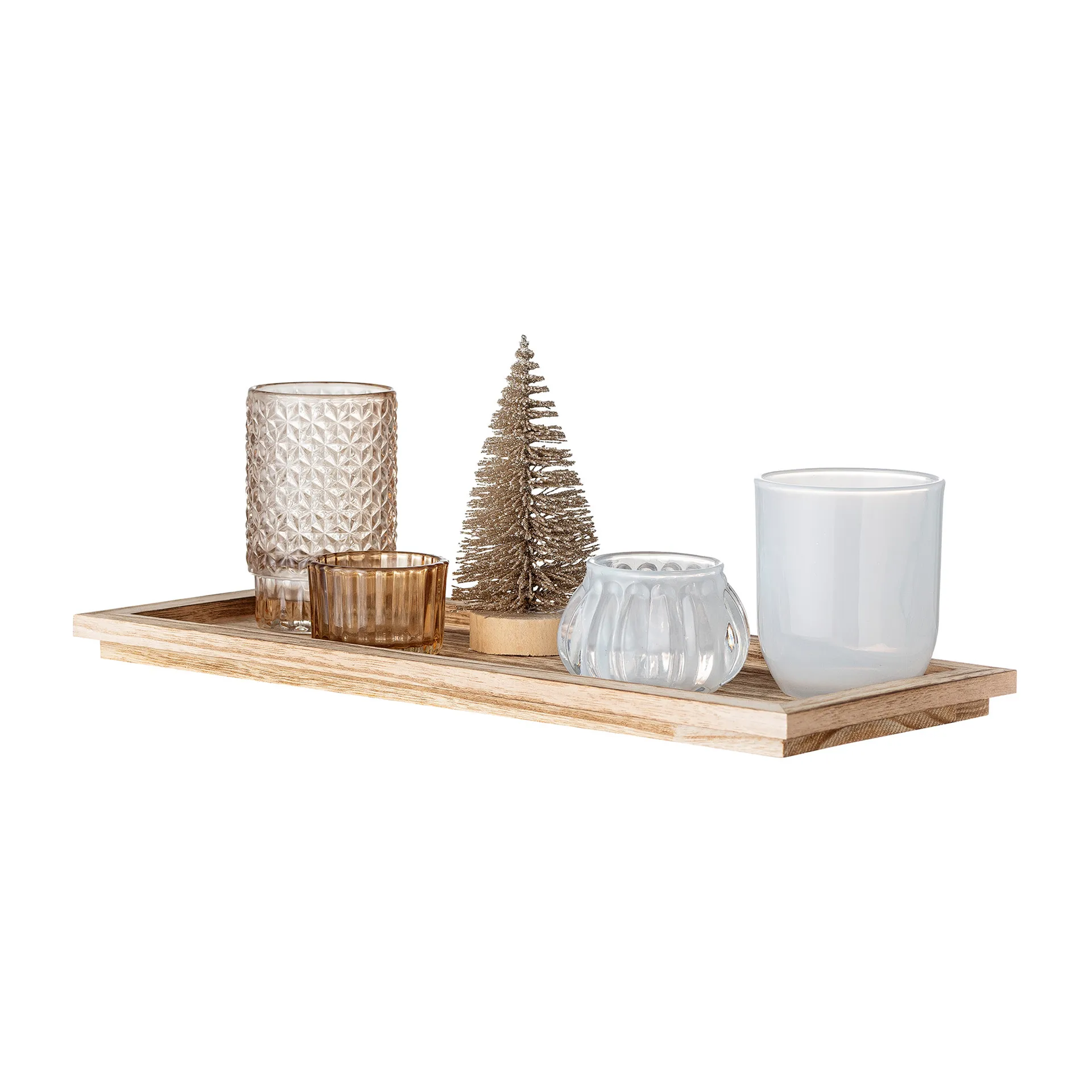 Sanga tray with candle holders 6 pieces, Gold Bloomingville