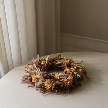 Golden Meadow Wreath wreath - Hydrangea-dried grass-fern-hare’s ear, Ø40 cm - Botané