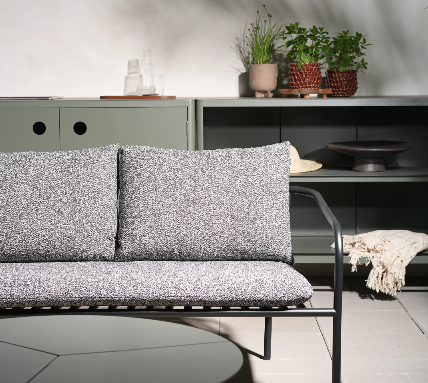 Kelia outdoor kitchen bench with shelves, Nordic green, 121x91x64 cm Brafab