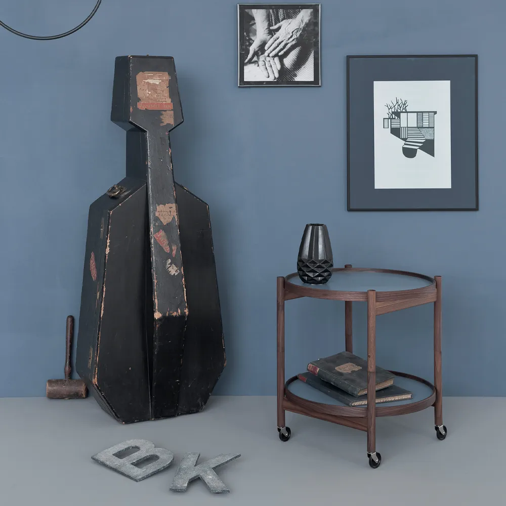 Bølling Tray Table model 50, Stone, black lacquered oak stand Brdr. Krüger