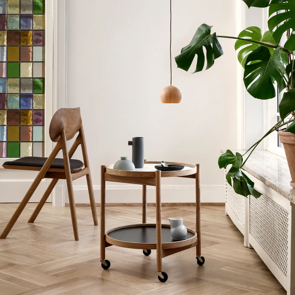 Bølling Tray Table model 50, Water, black lacquered oak stand Brdr. Krüger