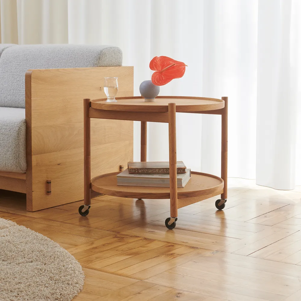 Bølling Tray Table model 60, Water, black lacquered oak stand Brdr. Krüger