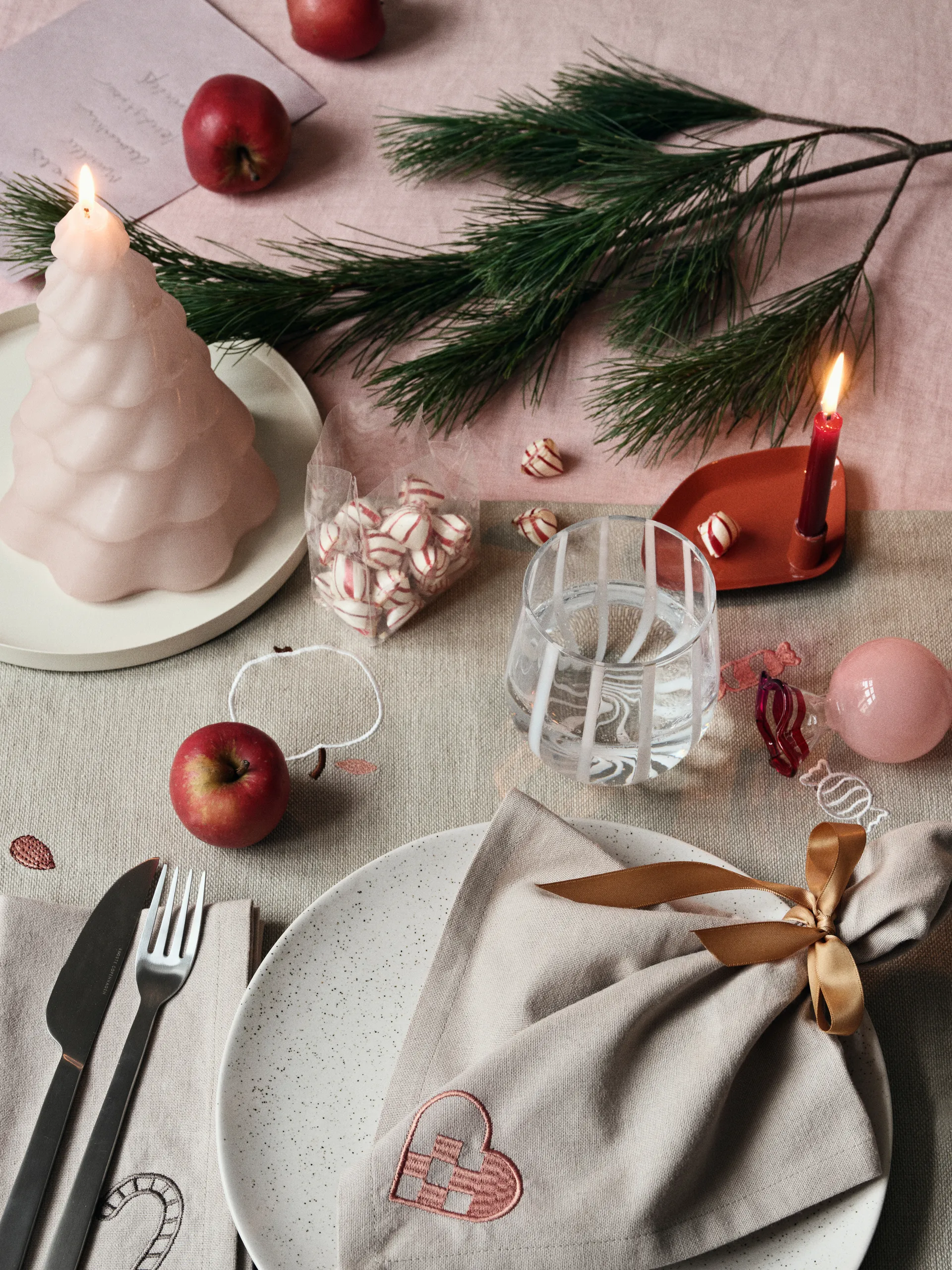 Candy Christmas tree pendant glass 2 pieces, Dusty pink Broste Copenhagen