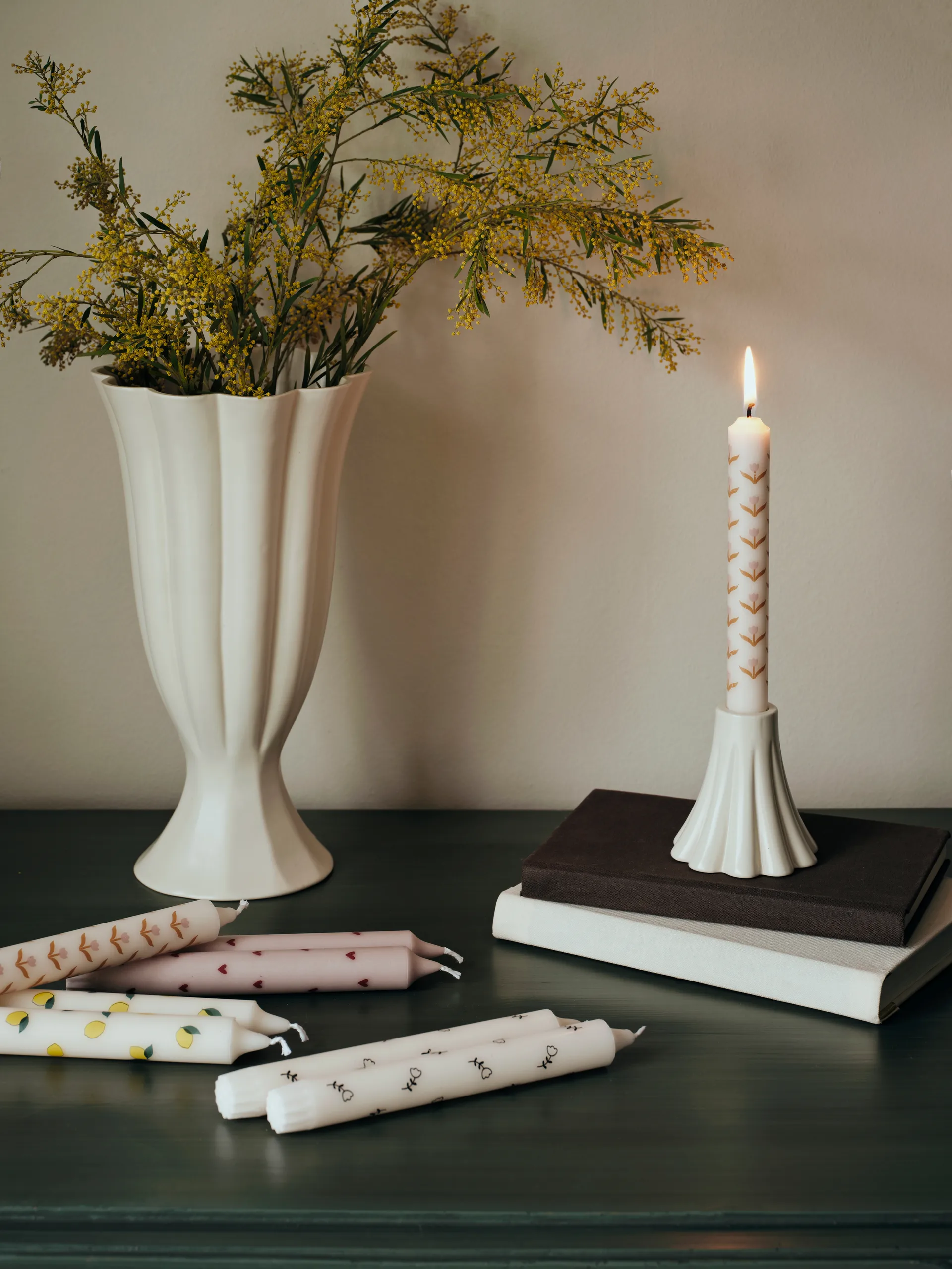 Lemon taper candles 2-pack, White-yellow Broste Copenhagen