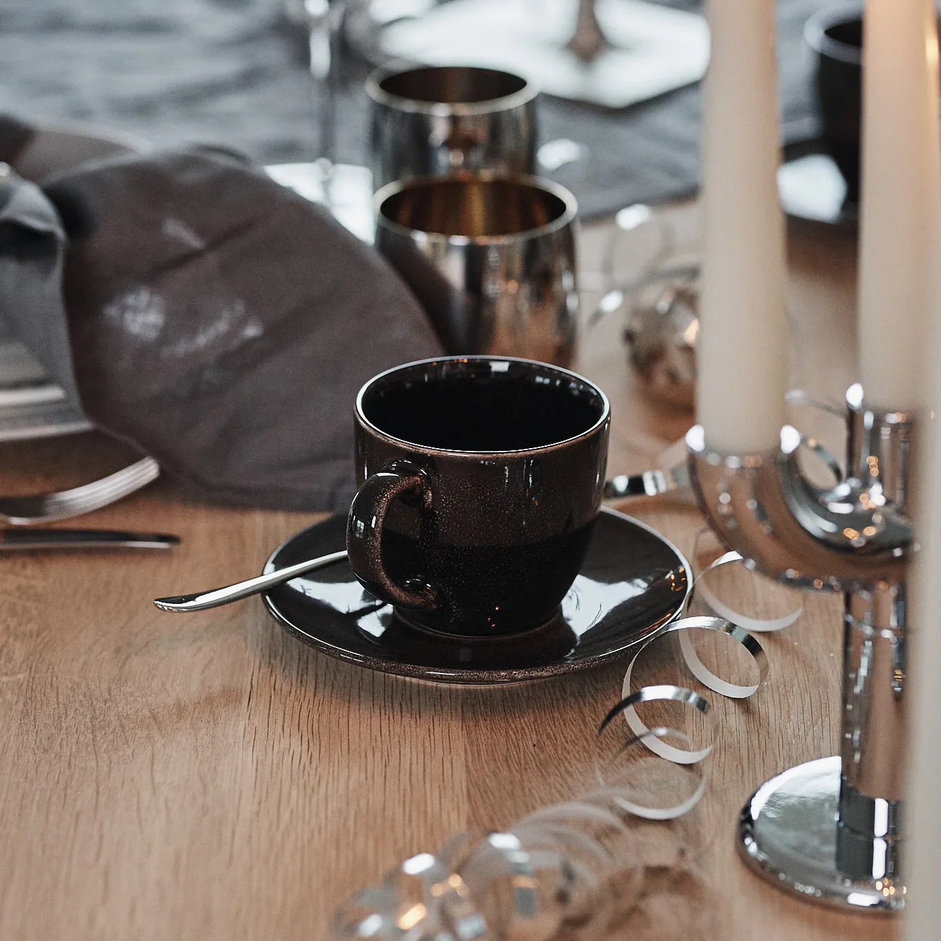 Nordic Coal cup with saucer, 8.8 cm Broste Copenhagen