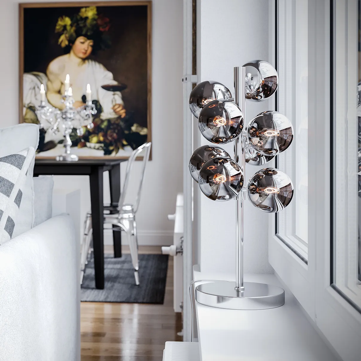 Splendor table lamp, chrome-smoke grey By Rydéns