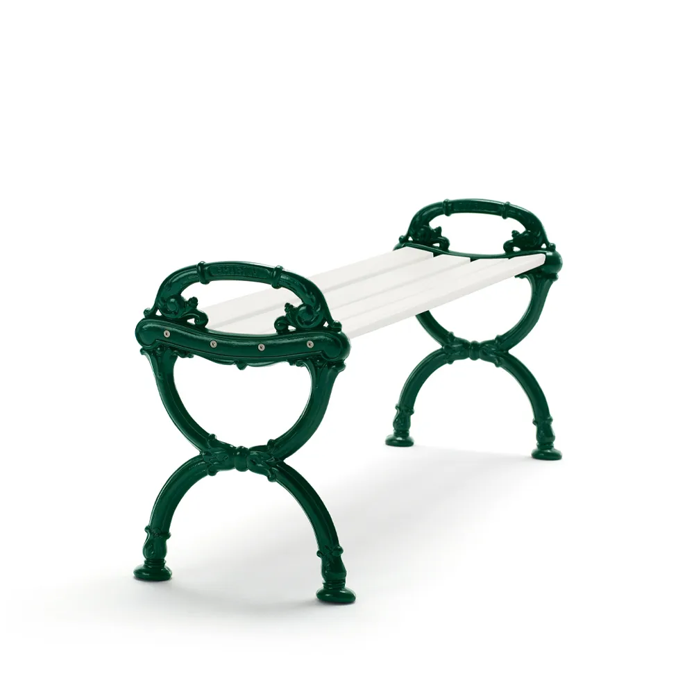 Byarum Bench, White lacquered pine, green stand Byarums bruk