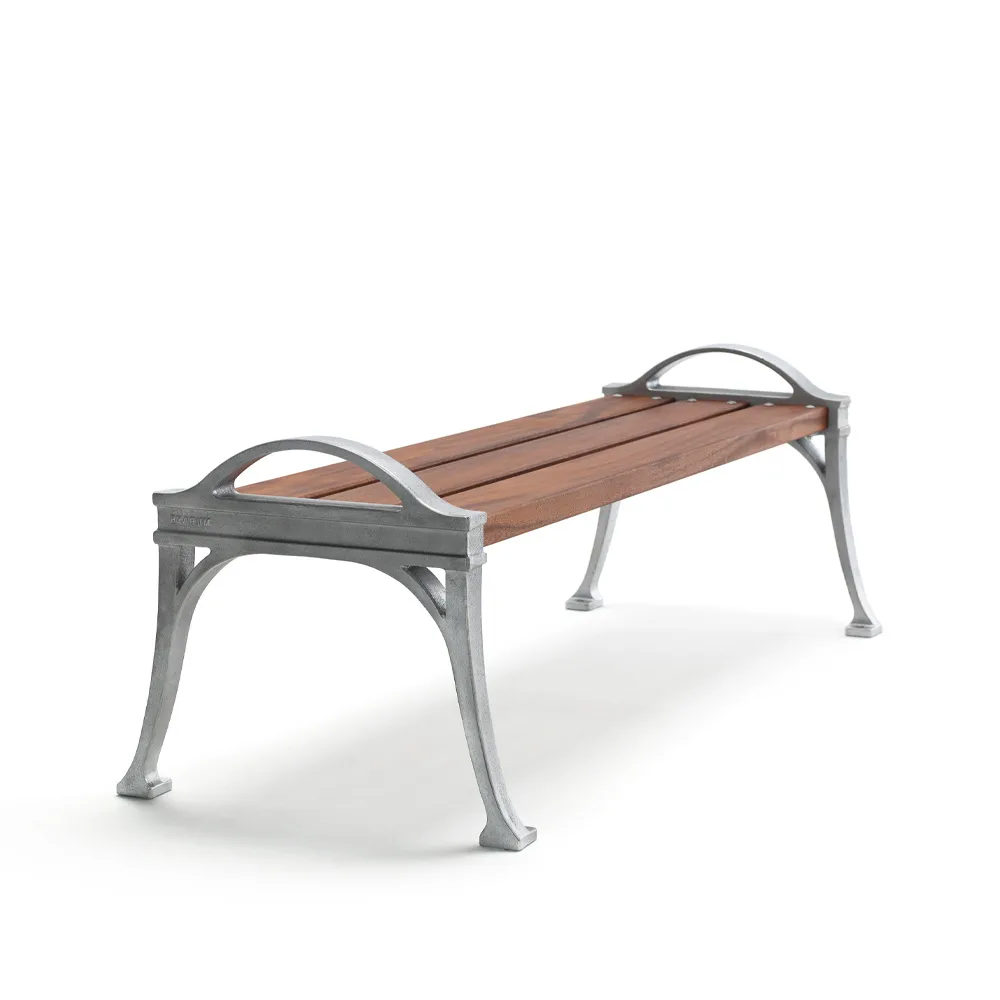 Lessebo bench, Mahogany, raw aluminum stand Byarums bruk