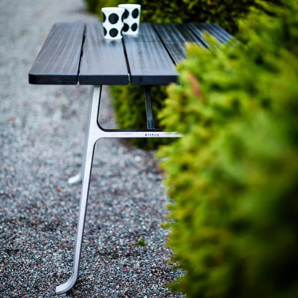 Seriff table, Mahogany oil, black stand Byarums bruk