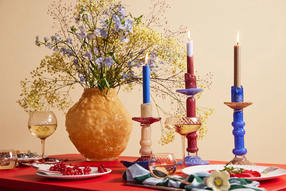 Lara candle holder M 26 cm, Blue Byon